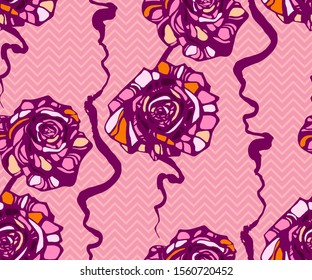 Seamless floral pattern with roses hand drawing decorative background. Vector Illustration. Print for textile, cloth, wallpaper, scrapbooking