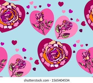 Seamless floral pattern with roses hand drawing decorative background. Vector Illustration. Print for textile, cloth, wallpaper, scrapbooking