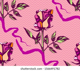 Seamless floral pattern with roses hand drawing decorative background. Vector Illustration. Print for textile, cloth, wallpaper, scrapbooking