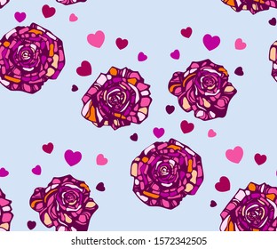 Seamless floral pattern with roses hand drawing decorative background. Vector Illustration. Print for textile, cloth, wallpaper, scrapbooking