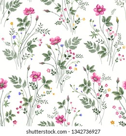 seamless floral pattern with roses and meadow flowers