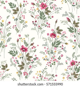 seamless floral pattern with roses and meadow flowers