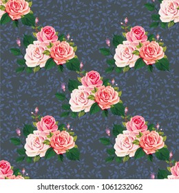 Nahtlose Blumenmuster mit Rosen auf grünen Blättern Vektor Illustration