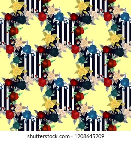 Seamless floral pattern with of roses on light background, watercolor. Vector illustration.