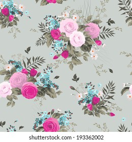 Seamless floral pattern with roses on light  background. Vector illustration.