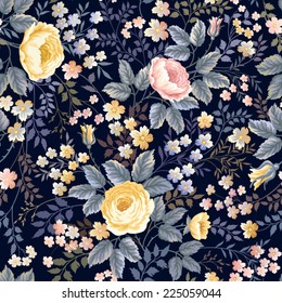 seamless floral pattern with roses on black background