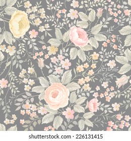 patrón floral transparente con rosas sobre fondo gris