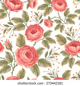 seamless floral pattern with roses on white background