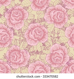 seamless floral pattern with roses on light yellow background