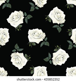 Seamless floral pattern with roses on black background. Vector illustration.