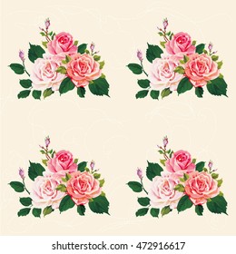 Seamless floral pattern with roses on green leaves