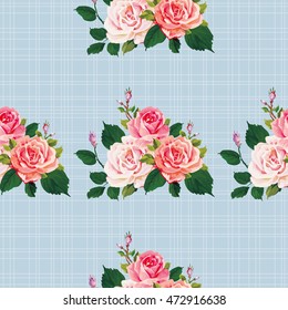 Seamless floral pattern with roses on green leaves
