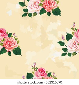 Seamless floral pattern with roses on green leaves Vector Illustration EPS8