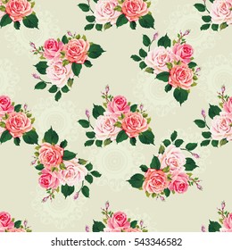 Seamless floral pattern with roses on green leaves Vector Illustration EPS8