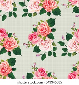 Seamless floral pattern with roses on green leaves Vector Illustration EPS8