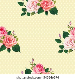 Patrón floral sin fisuras con rosas en hojas verdes Vector Ilustración EPS8