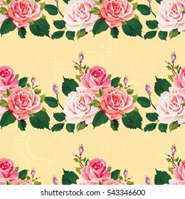 Patrón floral sin fisuras con rosas en hojas verdes Vector Ilustración EPS8