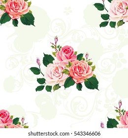 Seamless floral pattern with roses on green leaves Vector Illustration EPS8