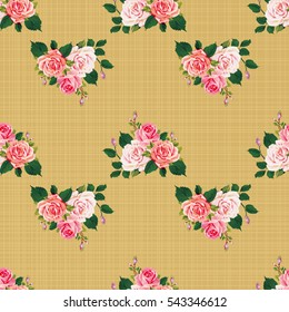 Patrón floral sin fisuras con rosas en hojas verdes Vector Ilustración EPS8