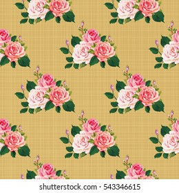 Seamless floral pattern with roses on green leaves Vector Illustration EPS8