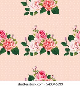 Patrón floral sin fisuras con rosas en hojas verdes Vector Ilustración EPS8