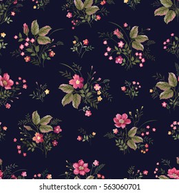 seamless floral pattern with roses on black background