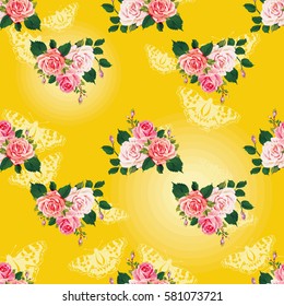 Seamless floral pattern with roses on green leaves Vector Illustration EPS8