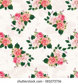 Seamless floral pattern with roses on green leaves Vector Illustration EPS8