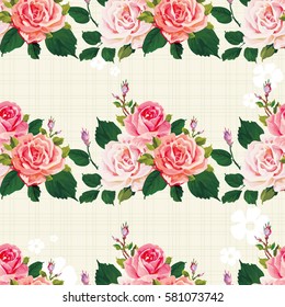 Seamless floral pattern with roses on green leaves Vector Illustration EPS8