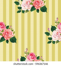 Seamless floral pattern with roses on green leaves Vector Illustration EPS8