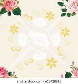 Seamless floral pattern with roses on green leaves Vector Illustration EPS8