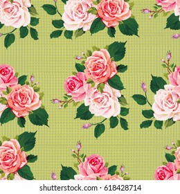 Seamless floral pattern with roses on green leaves Vector Illustration EPS8