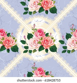 Seamless floral pattern with roses on green leaves Vector Illustration EPS8