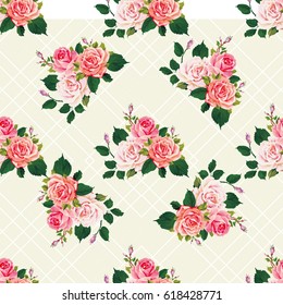 Seamless floral pattern with roses on green leaves Vector Illustration EPS8
