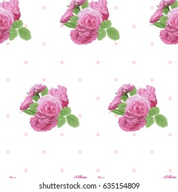 Seamless floral pattern with roses on white background. Vector illustration.