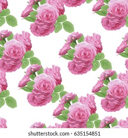 Seamless floral pattern with roses on white background. Vector illustration.