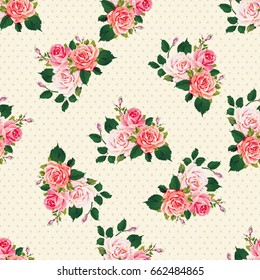 Seamless floral pattern with roses on green leaves Vector Illustration EPS8