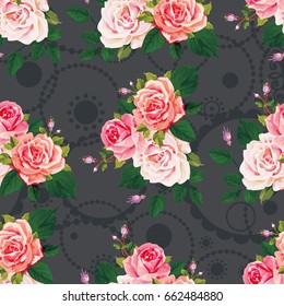 Seamless floral pattern with roses on green leaves Vector Illustration EPS8