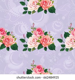 Seamless floral pattern with roses on green leaves Vector Illustration EPS8