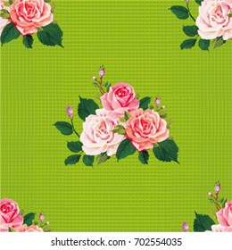 Patrón floral sin fisuras con rosas en hojas verdes Vector Ilustración EPS8