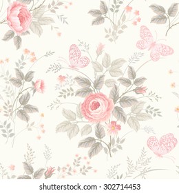 seamless floral pattern with roses in pastel colors