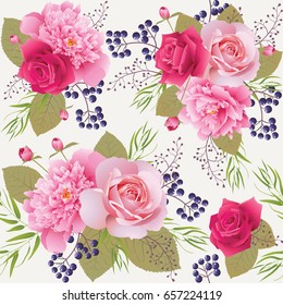 Seamless floral pattern with roses and peonies.Background for web pages, wedding invitations, save the date cards. Flower vector background. EPS 10 vector.