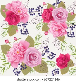 Seamless floral pattern with roses and peonies.Background for web pages, wedding invitations, save the date cards. Flower vector background. EPS 10 vector.
