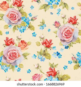 Seamless floral pattern with roses and rosebuds