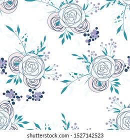 Seamless floral pattern with roses, vector illustration in vintage style