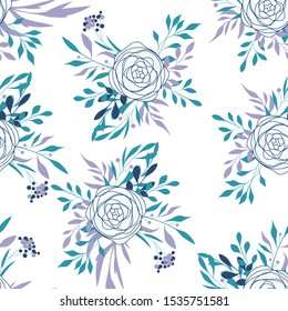Seamless floral pattern with roses, vector illustration in vintage style