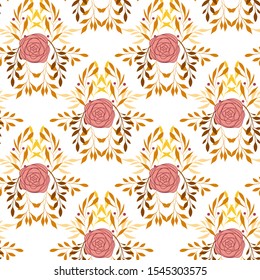 Seamless floral pattern with roses, vector illustration in vintage style