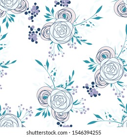Seamless floral pattern with roses, vector illustration in vintage style