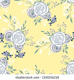 Seamless floral pattern with roses, vector illustration in vintage style
