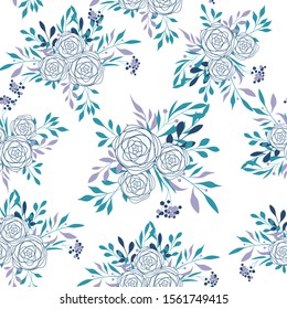Seamless floral pattern with roses, vector illustration in vintage style